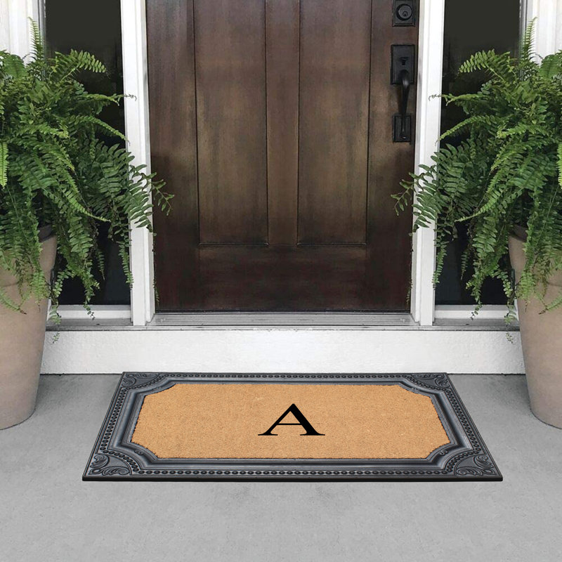 A1HC on sale Natural Coir Monogrammed Picture Frame Door Mat For Front Door, Anti-Shed Treated Durable Doormat for Outdoor Entrance, 24